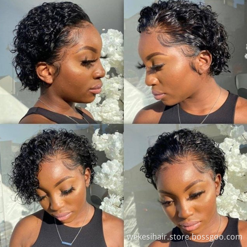 Pixie Cut Wig Human Hair Preplucked Short Curly Bob Wigs For Women Bouncy Water Wave Curly 100% Human Hair Wig